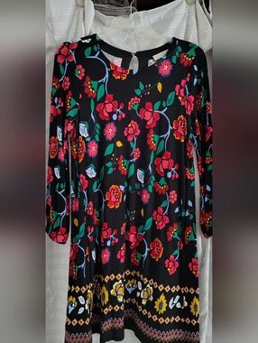 LOFT Black Spring Summer Dress with Vibrant Floral Design PETITE